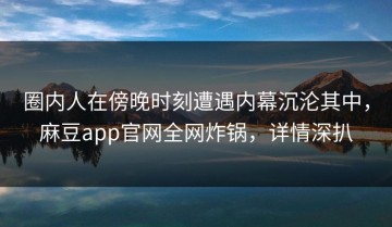 圈内人在傍晚时刻遭遇内幕沉沦其中，麻豆app官网全网炸锅，详情深扒