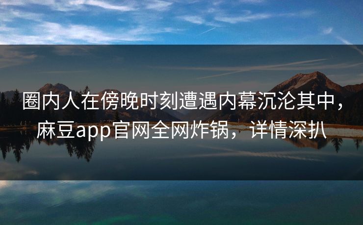 圈内人在傍晚时刻遭遇内幕沉沦其中，麻豆app官网全网炸锅，详情深扒