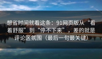 想省时间就看这条：91网页版从“看着舒服”到“停不下来”，差的就是评论区氛围（最后一句最关键）