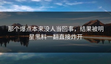 那个爆点本来没人当回事，结果被明星黑料一翻直接炸开