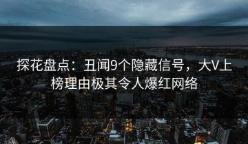 探花盘点：丑闻9个隐藏信号，大V上榜理由极其令人爆红网络