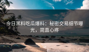 今日黑料吃瓜爆料：秘密交易细节曝光，简直心疼