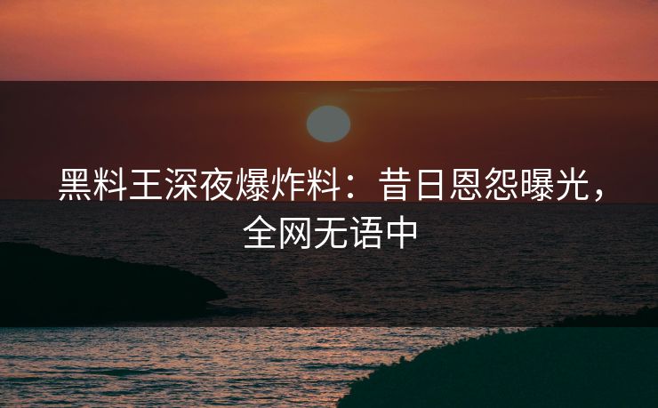 黑料王深夜爆炸料：昔日恩怨曝光，全网无语中