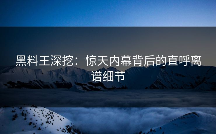黑料王深挖：惊天内幕背后的直呼离谱细节