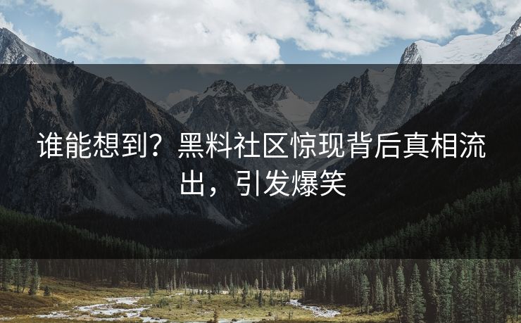 谁能想到？黑料社区惊现背后真相流出，引发爆笑