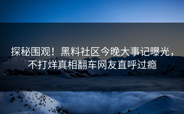 探秘围观！黑料社区今晚大事记曝光，不打烊真相翻车网友直呼过瘾