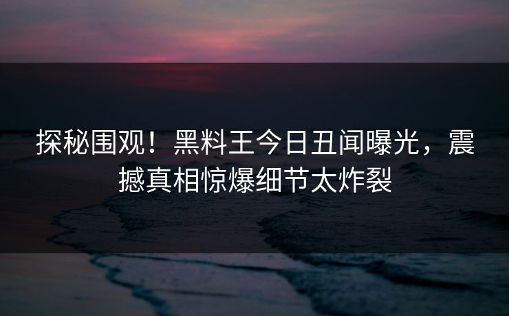 探秘围观！黑料王今日丑闻曝光，震撼真相惊爆细节太炸裂