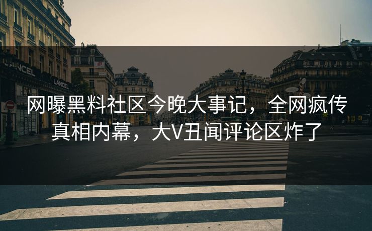 网曝黑料社区今晚大事记，全网疯传真相内幕，大V丑闻评论区炸了