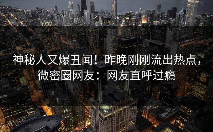 神秘人又爆丑闻！昨晚刚刚流出热点，微密圈网友：网友直呼过瘾